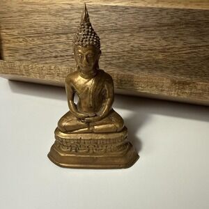 Vintage Seated Buddha Statue Bronze Finish